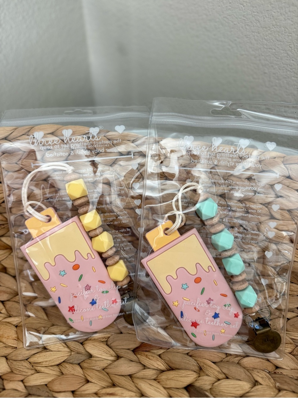 Kids Silicone Popsicle Pacifier Clip - Pink & Yellow / Pink & Mint